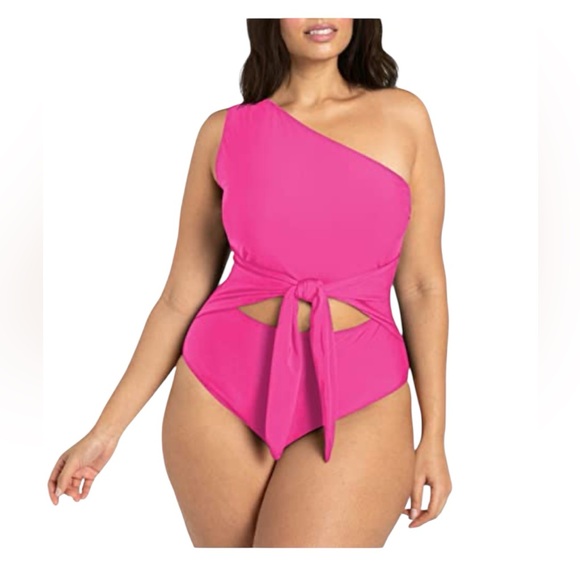 Aqua Eve Other - NEW Women's Pink One-Shoulder Swimsuit Tummy Control Plus Size: 3XL